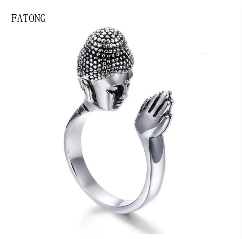 

Peaceful blessing Buddha Buddha head titanium steel open ring unisex t0935