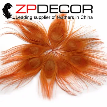 

ZPDECOR 50pcs/lot 10-12cm(4-5 inch) Hand Select Decolor Rare Orange Handmade Trimmed Peacock Tail Eyes Feather