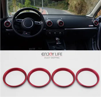 

Red 4pcs Interior Air Condition AC Vent Outlet Ring Cover Trim Decoration Circle For Audi A3 S3 8V 2013-2017 Aluminum alloy