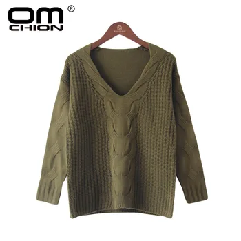 

OMCHION Deep V Neck Off Shoulder Sexy Plus Size Sweater Women 2018 Autumn Casual Split Knit Pullover Female Jumper 4XL 5XL LMM43