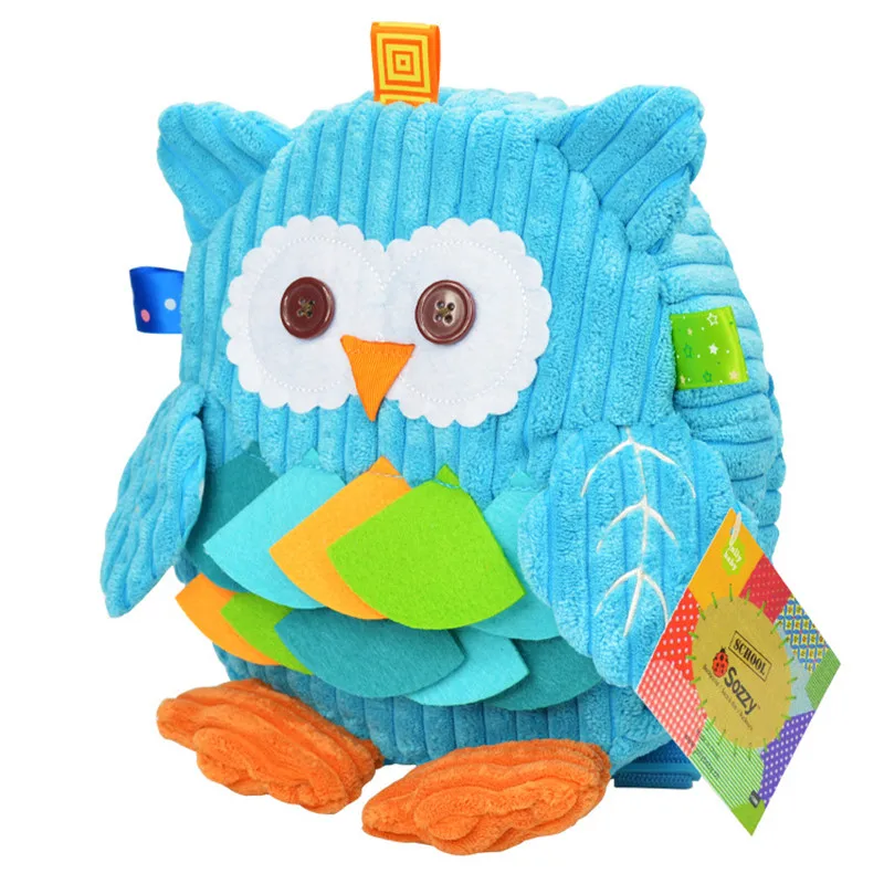 Sozzy/милые детские плюшевые Школьные рюкзаки 25 см, Сумка с рисунком животных для малышей для девочек и мальчиков, подарки, игрушка сова, корова, лягушка, обезьяна, мультяшная форма Schoolba - Цвет: blue owl