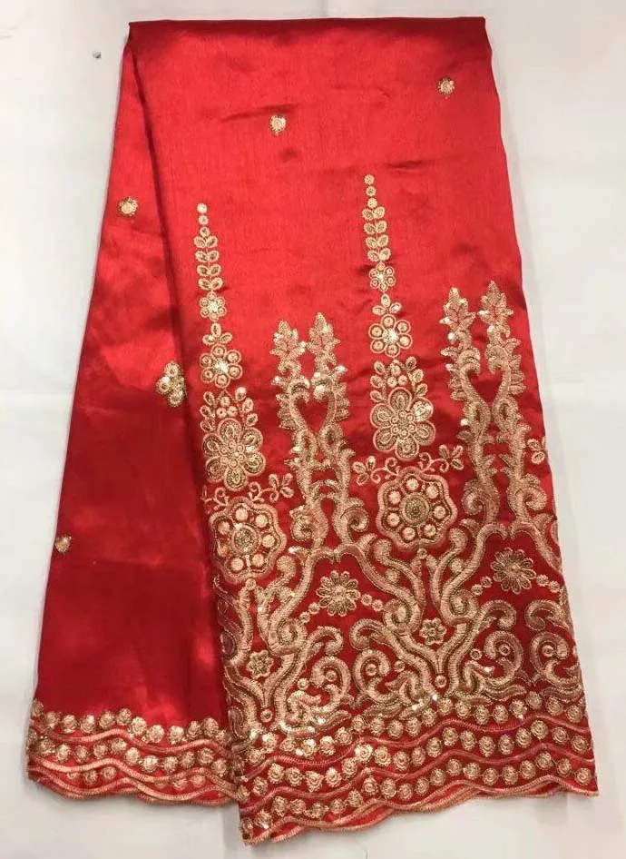 

African Nigeria Sequined George Lace Fabric With Net Lace 5 Yards Set For Women Wedding Dress Fabrics red George Silk Lace