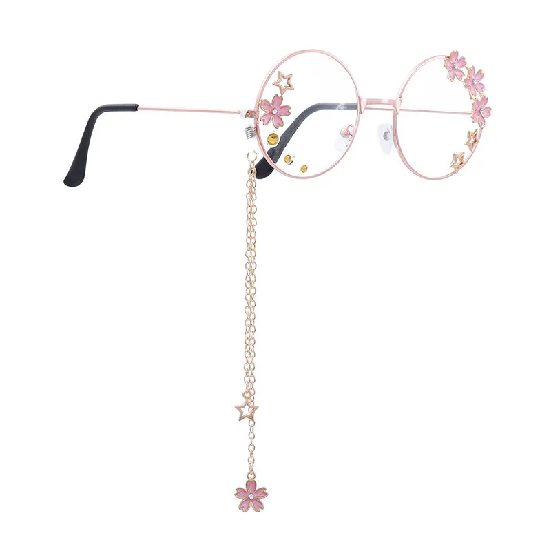 Милая Подвеска очки Sakura Женская круглая оправа для девочек ретро прозрачное Оптическое стекло для глаз es Готический футляр для очков ручной работы стекло Oculos De Gafas