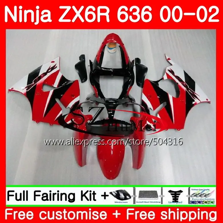

Body For KAWASAKI NINJA ZX-6R 6 R ZX-636 ZX gloss red black 600CC ZX636 12SH9 ZX6R 00 01 02 ZX 636 ZX 6R 2000 2001 2002 Fairings
