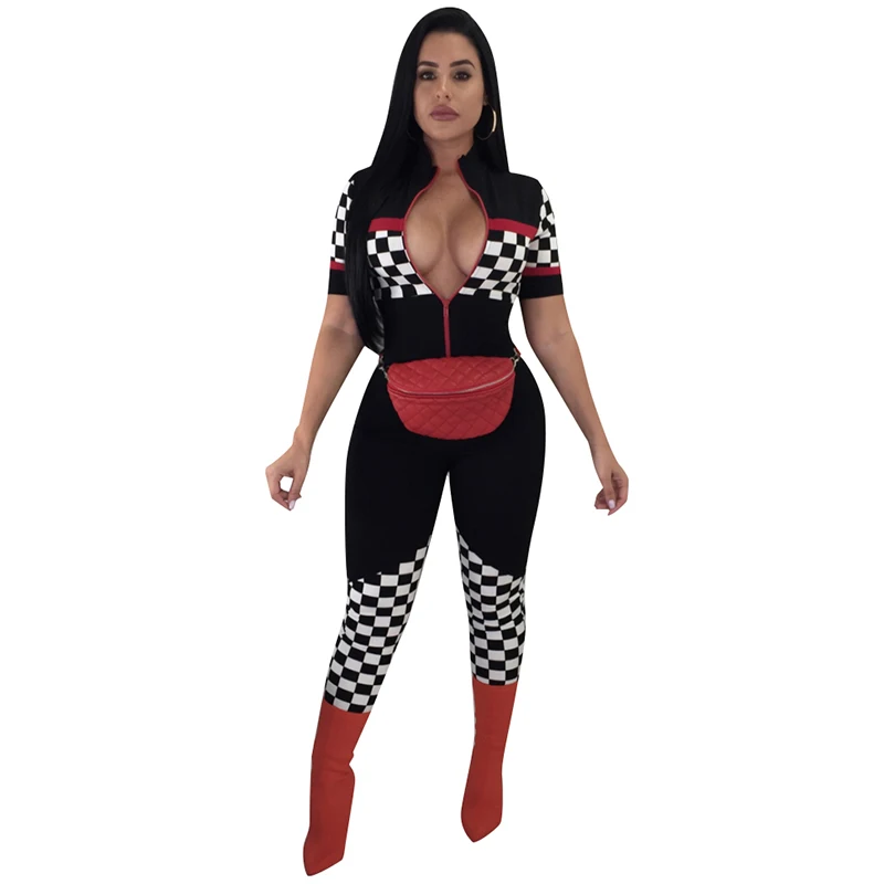 Women XXXL Plus Size Jumpsuit Plaid Checked Printed High