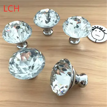 

FREE SHIPPING LCH 50PCS/ LOT 50MM CLEAR CUT DIAMOND KNOBS GLASS KNOB CRYSTAL KNOB CABINET KNOBS ON Chrome BASE