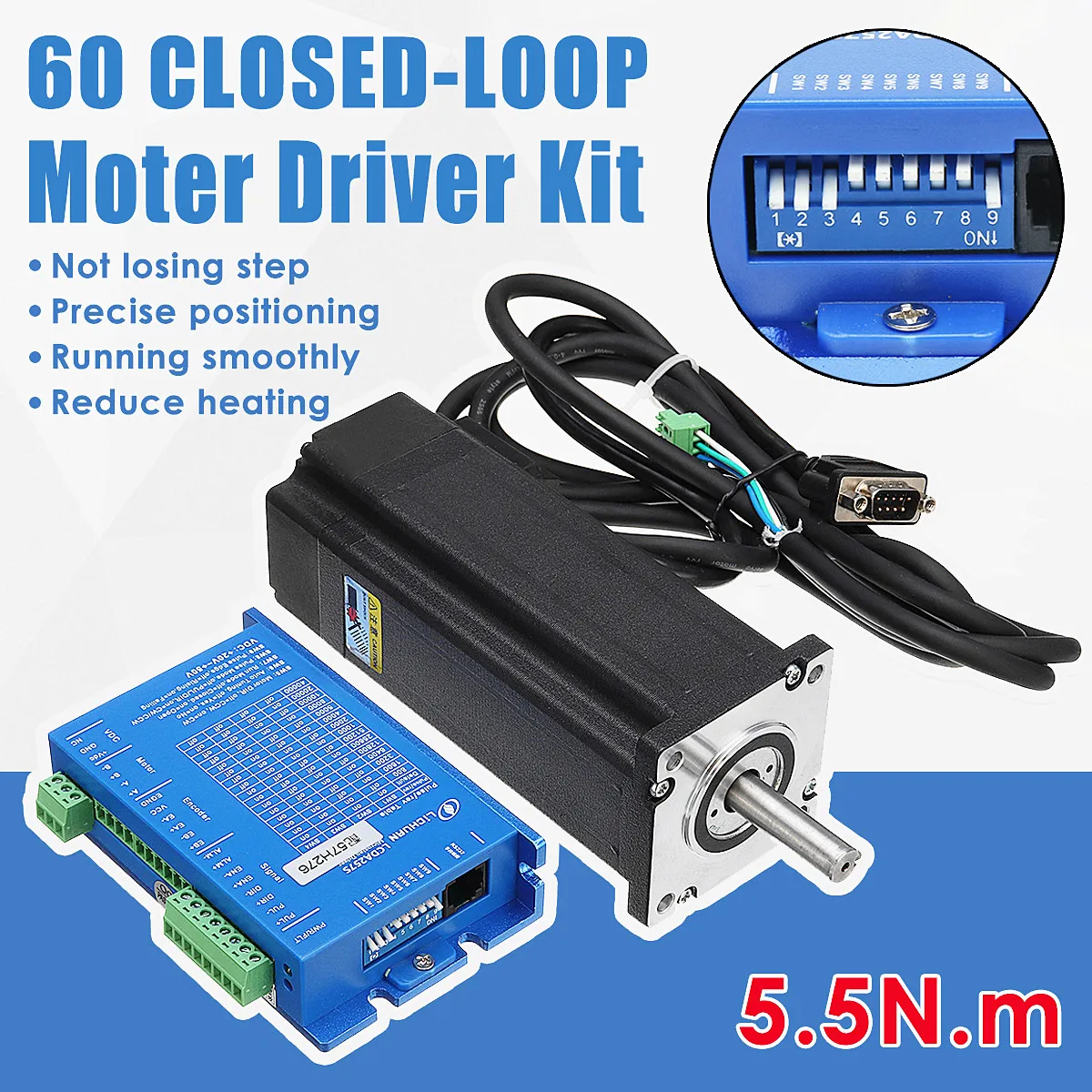 

Two-Phase 60 Closed-loop Stepper Motor 5.5 N.M. Driver Kit LCDA257S+LC60H2127
