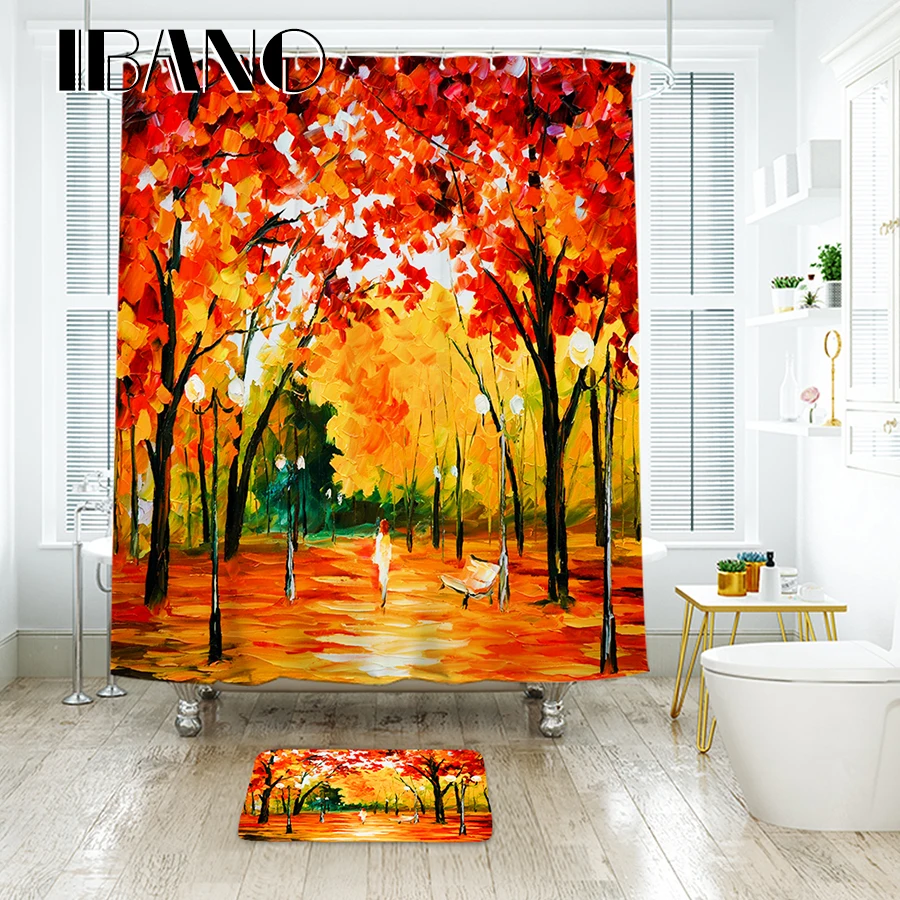 

IBANO Tree Oil Painting Chinese Painting Shower Curtain Waterproof Polyester Fabric Bath Curtain For The Bathroom Decoration