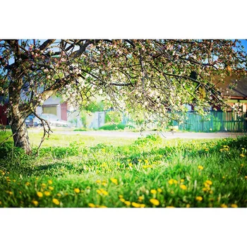 

Spring Nature Photography Backgrounds Green Grass Bokeh Yellow Flowers Tree Newborn Baby Shower Props Kids Girl Photo Backdrops