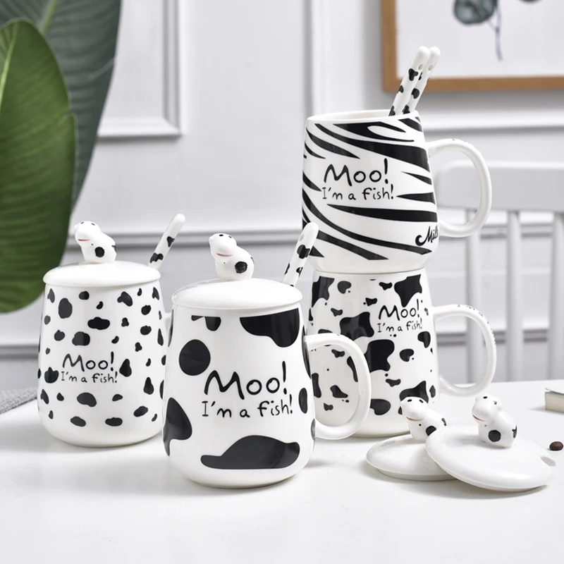 

Creative Cute Ceramic Mug cartoon milk coffee tea cup students mug couple coffee cup with lid spoon ceramic cup nice gifts
