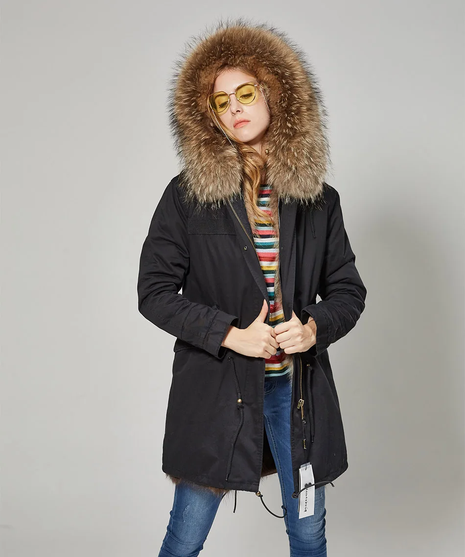 S-7XL Водонепроницаемая парка, пальто из натурального меха, зимняя куртка для женщин, натуральный мех енота, меховой воротник, Лисий мех, подкладка, теплая Толстая Уличная одежда