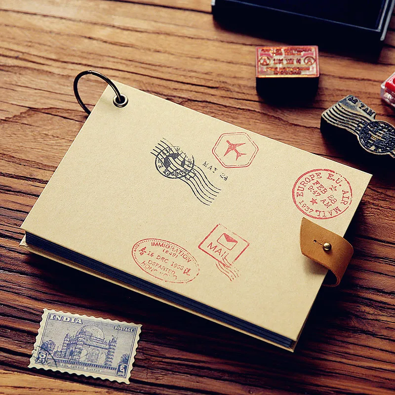 

3 Size Vintage Handmade Blank Creative Notebook Retro Postmark Album Pictures Scrapbook Kraft Paper Book Photo Baby Wedding