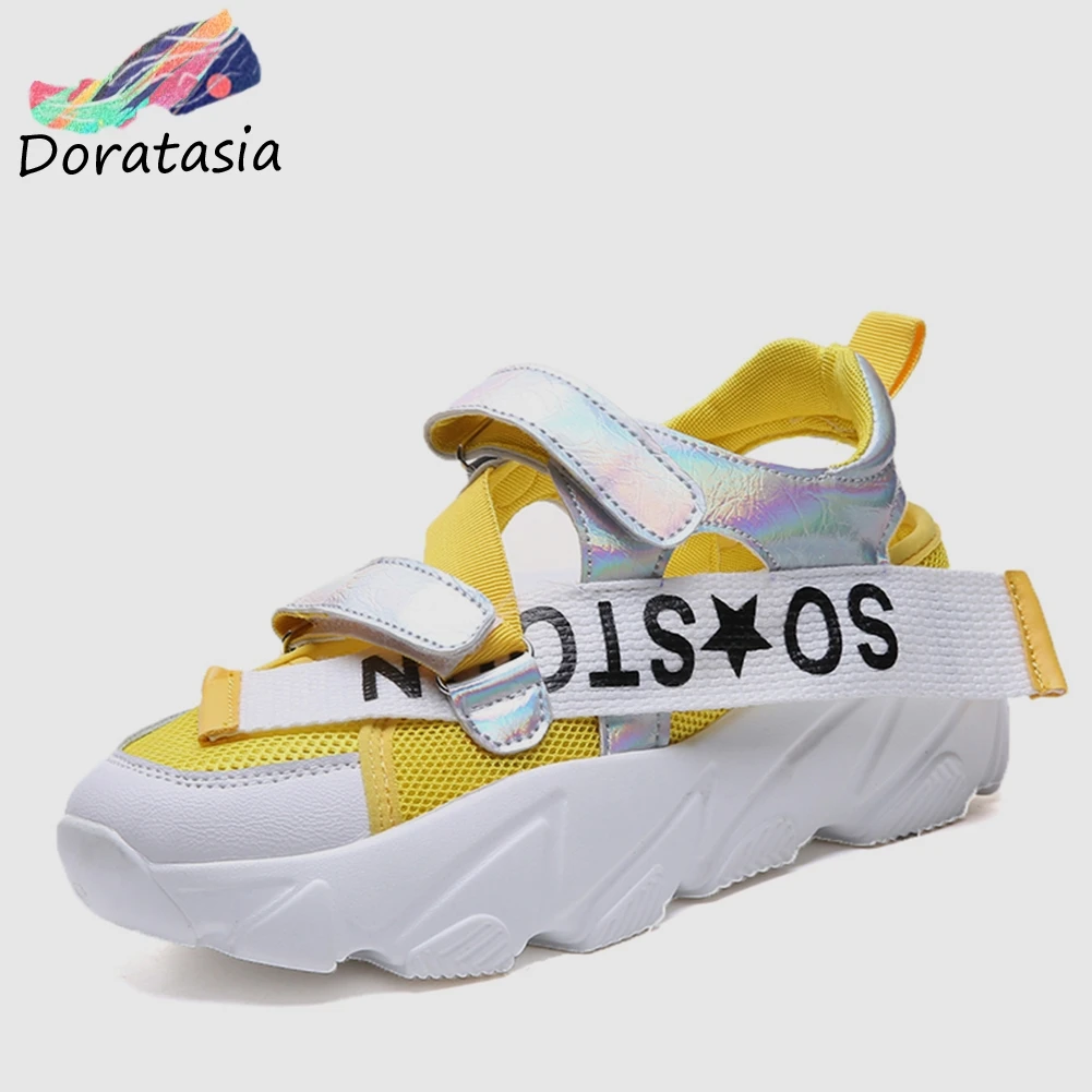 

DORATASIA New INS Hot Summer Mesh Sneakers Girl Platform Sandals Women 2019 Fashion Bright Colored Women Wedges Shoes Woman
