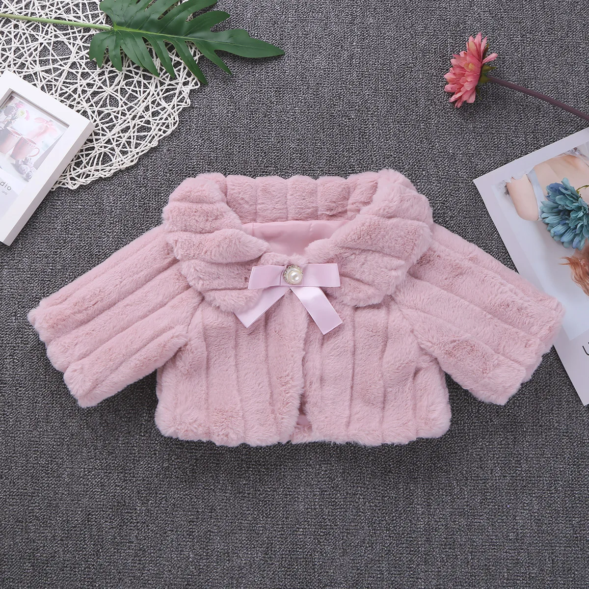 

iiniim Flower Girls Cardigan for Kids Girls Faux Animal Fur Bolero Shrug Jacket Cloak Princess Cape Accessories for Formal Party