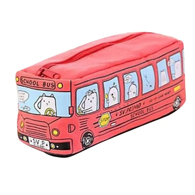 Students Kids pencil pen Storage Bag Cats School Bus Canvas pencil case bag office stationery bag office table organizer JJ20 - Цвет: Красный