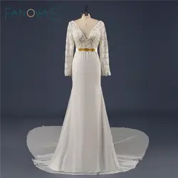 Платье Vestido De Novia Sirena настоящая фотография большой Размеры с длинным рукавом Кружево и шифоновое свадебное платье с длинным шлейфом