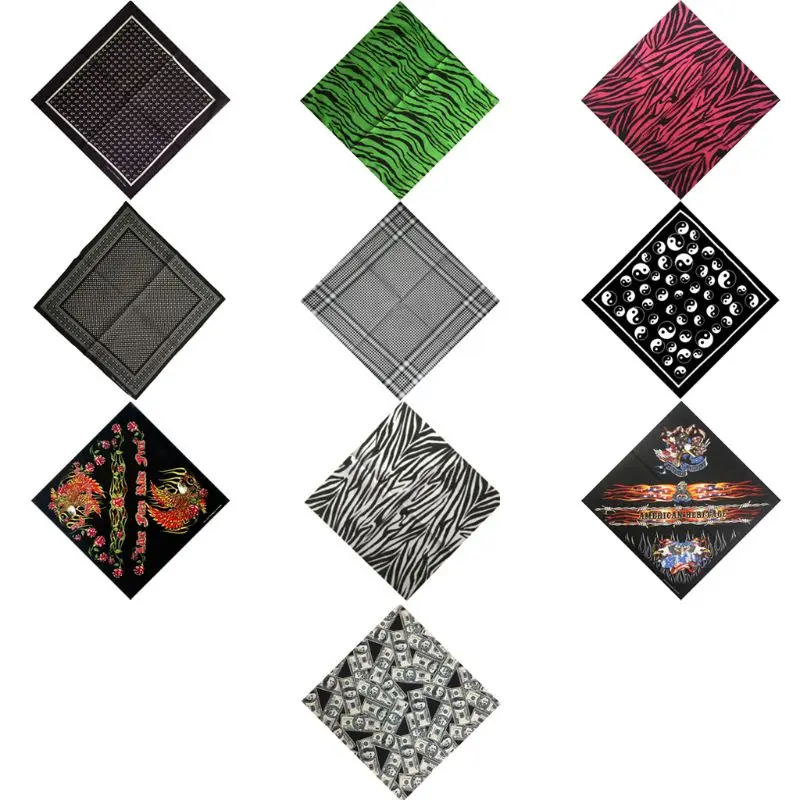 

10 Styles Unisex Multifunction Cycling Square Bandana Cotton Hair Scarf Handkerchief Geometric Sports Hip-Hop Wristband Headwrap