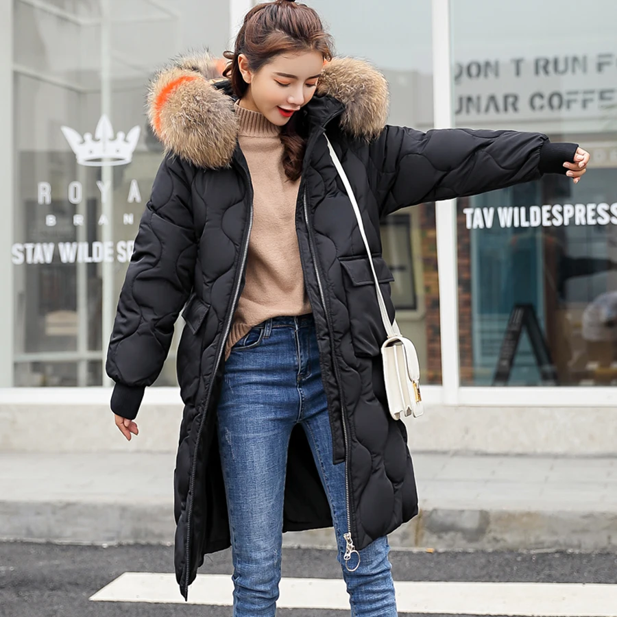 2018 Coat women winter fur collar cotton padded thicken warm women jacket plus size long sleeve hooded parka outwear female Coats
