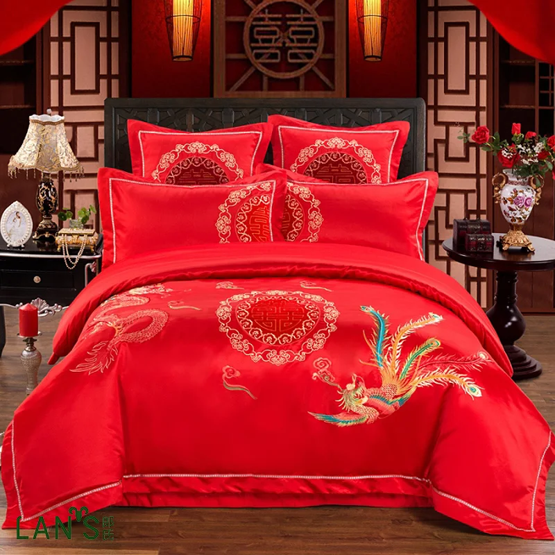 2016 Super Luxury Dragon Embroidery Jacquard Satin 4pcs Bedding Sets