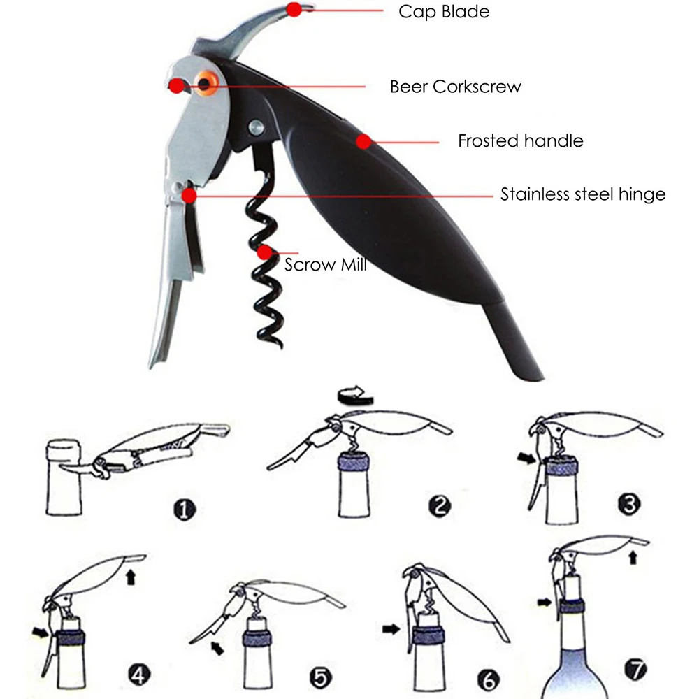 Высококачественная профессиональная открывалка для вина Многофункциональный попугай штопор для вина Наборы для открывания бутылок для кухонных инструментов для повара