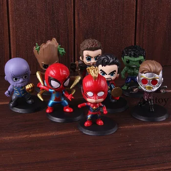 

Avengers Q Version Endgame Spiderman Doctor Strange Captain Marvel Thanos Thor Star Lord Tree Man Figures Toys 8pcs/set