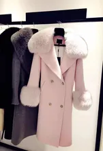 Woman Coat Autumn Winter Fashion Women Warm Cashmere Woolen Coat With Big Fox Fur Collar Outwear