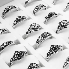 Bague rétro pour femmes et hommes, mélange de pièces/lot, vente en gros, breloque Antique en fleur plaqué argent, petit anneau de style Vintage, 100 pièces/lot