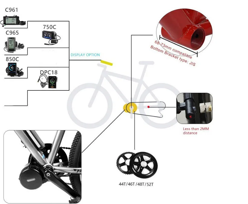 Bafang BBS02 BBS01 36 В 350 Вт среднемоторный привод 8fun BBS02 велосипедный Электрический велосипед Конверсионные наборы C961 eBike дисплей