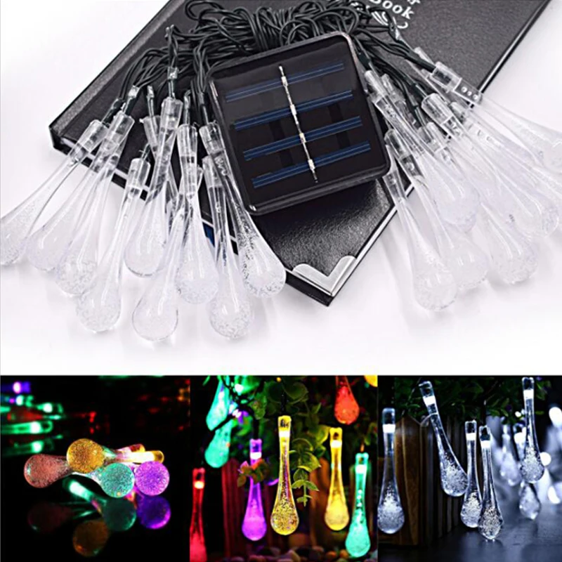 Light String BulbOutdoorSolar Lights Christmas Party Water Droplet Sunlight Led Bulb 20 LED Solar Lamp for Garden Decoration (1)