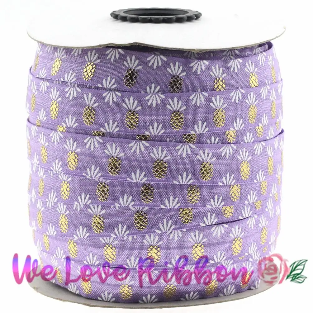 5/8&quot16mm Pineapple Patterns Gilding Foil Ink Printing Fold Over Elastic Ribbon DIY Gift Packing Stuffs 10y BBF332S016C462 | Дом и сад