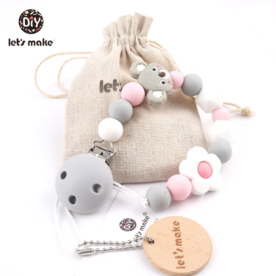 Let's Make Silicone Pacifier Clips Chewlery Beads Mini Koala Holder Soother Clips BPA Free Baby Teething Dummy Clips Chains Gift