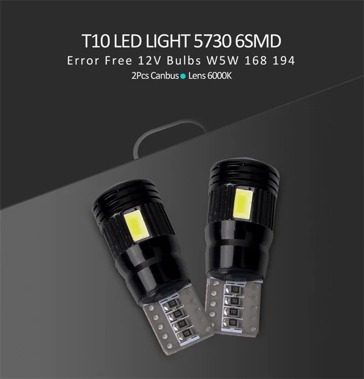 Hlxg 2 шт. T10 Светодиодный лампочки Canbus Error Free 5730 6smd W5W светодиодный лампы авто Интерьер просвет Автомобильные стояночные огни стайлинга автомобилей 194 168 12v