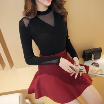 

2019 Jane Thea Hitz Korean sexy stretch mesh lace sweater knit female backing