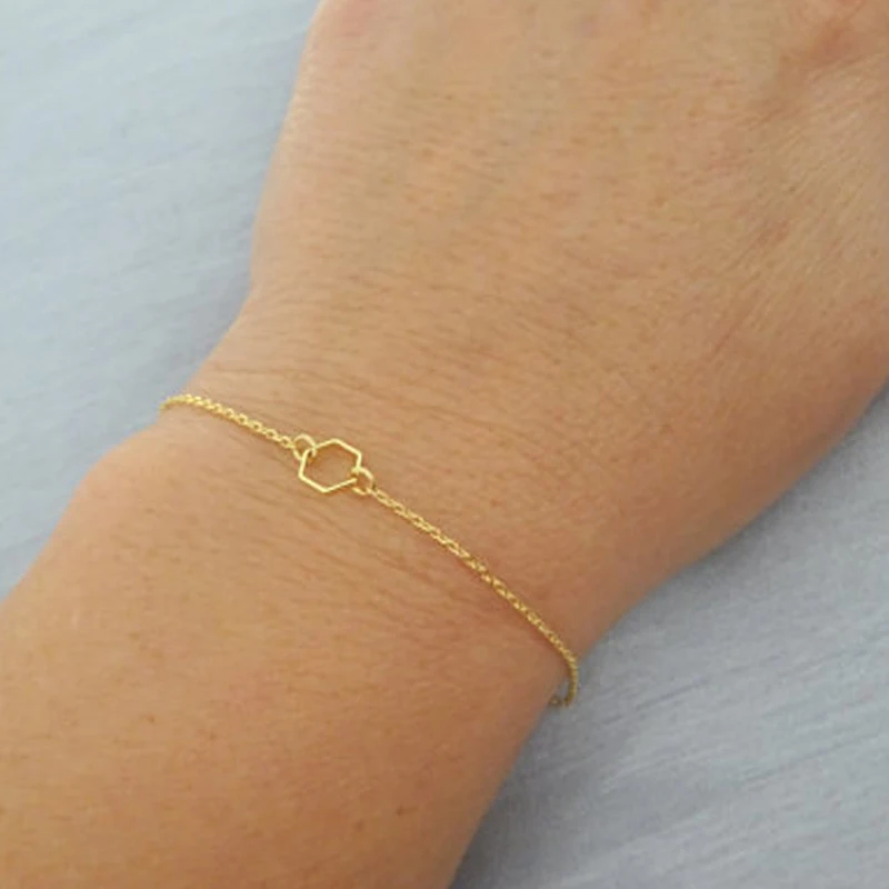 Simple Women Hexagon Bracelet Jewelry Handmade Hand Chain Gold