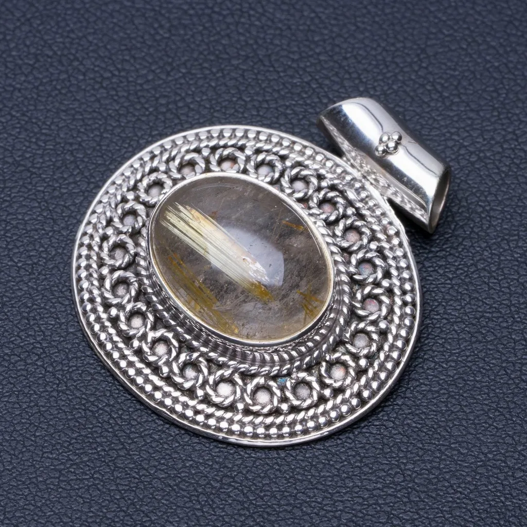 

Natural Rutilated Quartz Punk Style 925 Sterling Silver Pendant 1 1/4" Q0505