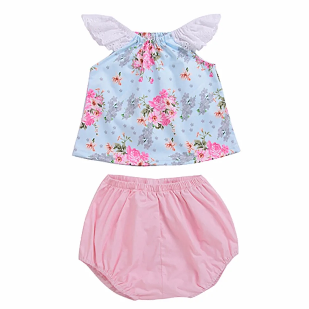 Puseky 2PCS Toddler Kids Baby Girls Clothes Set T-shirt Vest Tops Shorts Flower Cute Outfits Clothing Set Baby Girl 3M-3Y
