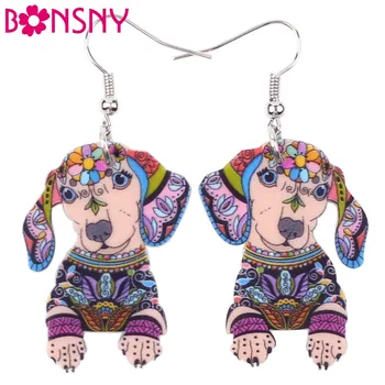 

Bonsny Drop Dachshund Dog Earrings Big Long Dangle Earring Acrylic Pattern Fashion Jewelry For Women 2015 New Style Girl