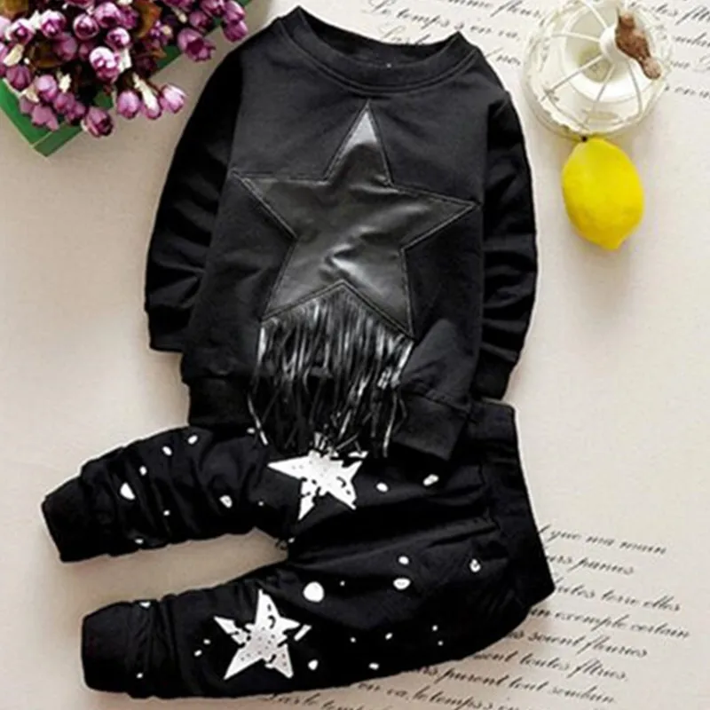 Новое поступление комплект зимней одежды для мальчика брендовый комплект хлопковой одежды высокого качества с плотным принтом звезды для мальчика - Цвет: Черный
