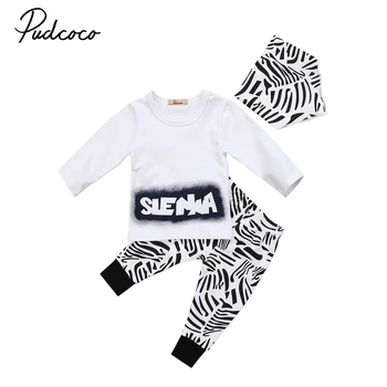 

3pcs fashion baby clothes Newborn Infant Baby Boys Cotton letter Tops T-shirt Pants hat autumn winter baby Outfit Set 0-18M