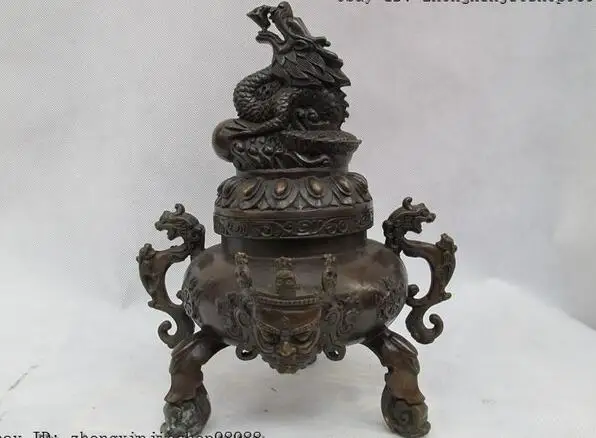 

Tibet Folk Bronze Dragon Buddhism Mahakala Buddha head incense burner Censer