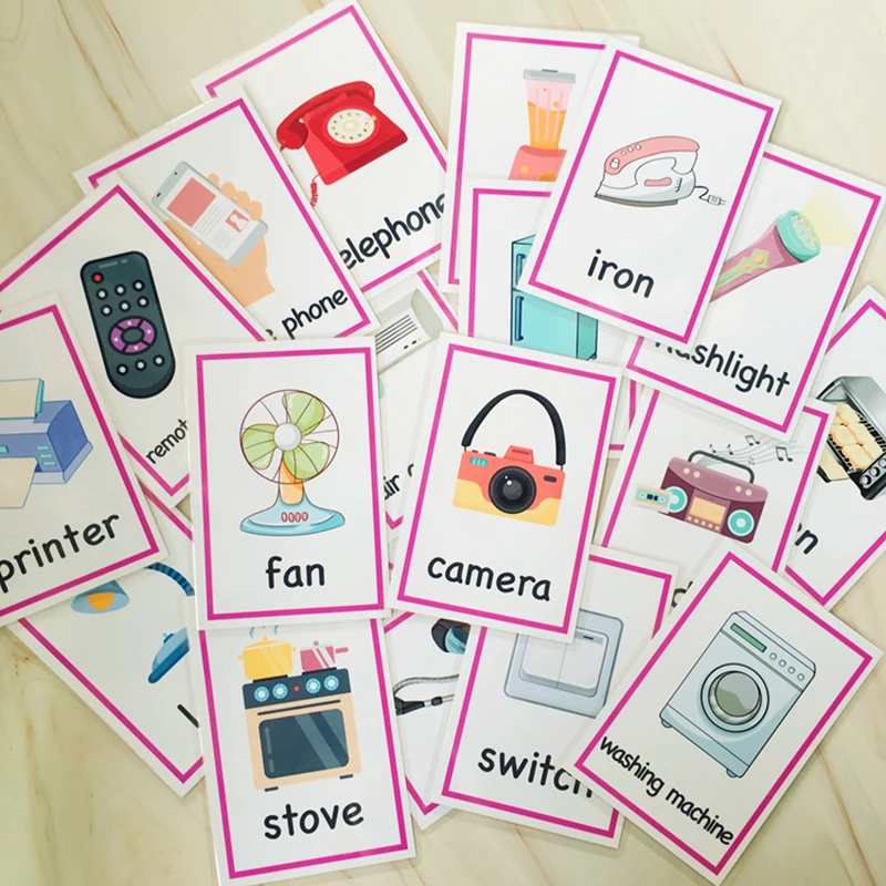 

46Pcs/Set Appliance+Furniture FlashCard ABC Baby English Learning cards Match Game Card Learning English Educational Kids Toys