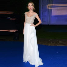 Элегантные платья знаменитостей ручная вышивка стразами высокого класса на заказ Пол Длина v-образным вырезом отвесная спина длинное вечернее платье платья