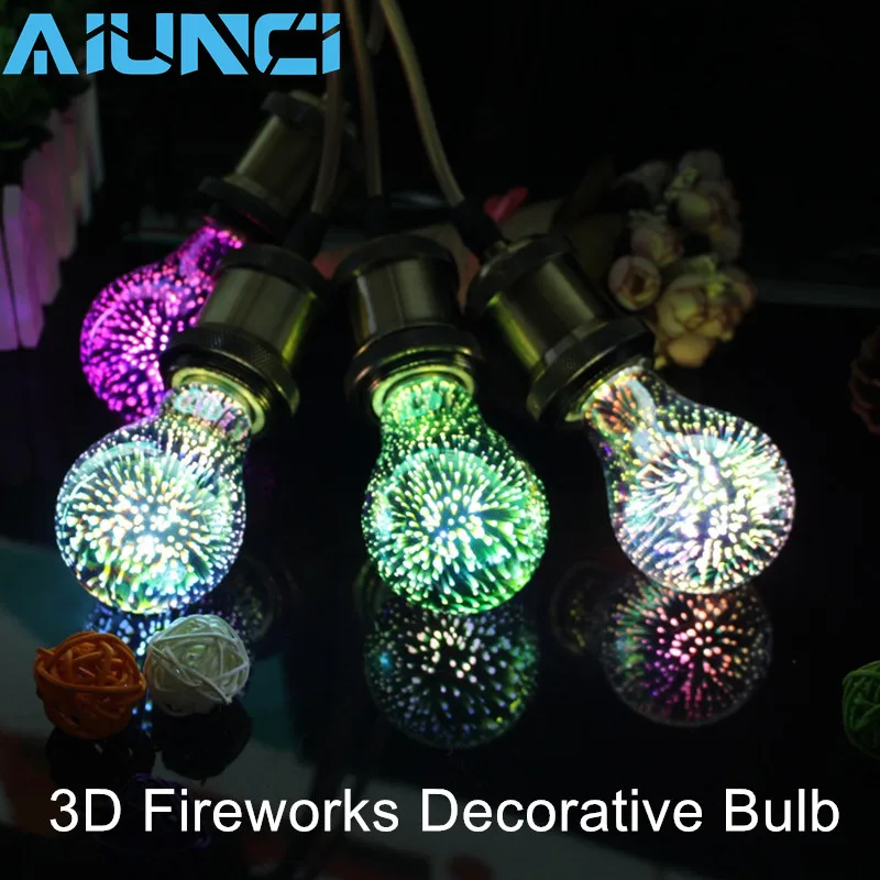 220V E27 Led Bulb 3D Fireworks Decorative A60 ST64 G80 G95 Vintage Edison Night Light For Party And Christmas Decoration | Освещение