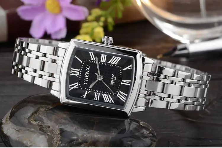 CHENXI брендовые Модные Классические кварцевые наручные часы с квадратным циферблатом для влюбленных пар, изысканные роскошные мужские часы со стальным ремешком, женские Полностью стальные часы - Цвет: Black For Lady