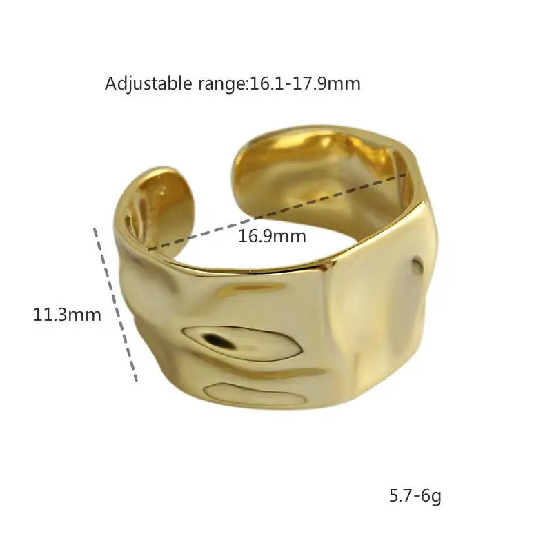 Форзац Золотой неровный с тиснением Поверхности колец для женщин 925 пробы серебро Высокое качество модные ювелирные изделия Femme Открытое кольцо - Цвет камня: Gold