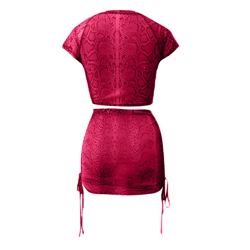 Snakeskin Print Two Piece Set Bandage 2 Piece Set Women Sexy Crop Top and Mini Skirt Suit Clothes Conjuntos De Mujer 40MAY2424