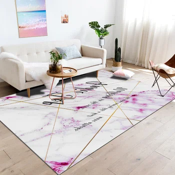 

Modern minimalist living room marble stripes carpets soft anti-slip bedside blanket rugs english characters polyester floor mat