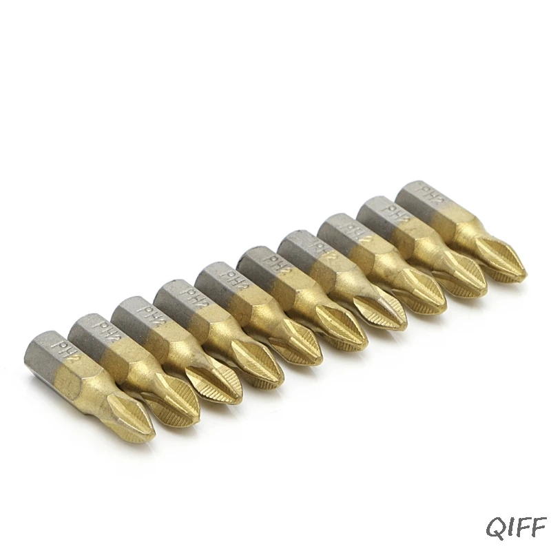 

10 Pcs 1/4" Titanium Coated Anti Slip Hex Shank PH2 Screwdriver Bit 25mm Mar28