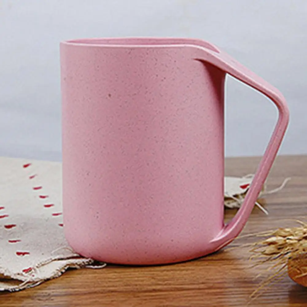 Креативный держатель для зубной щетки из пшеничной соломы, чашка с ручкой, органайзер для ванной комнаты, кружка, портативная дорожная чашка для полоскания рта - Цвет: Розовый