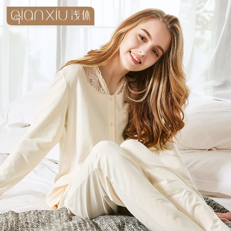 

Qianxiu Long sleeves For Girl Mid-Rise Standard Intimates 95%Cotton thermal underwear women with lace 18137